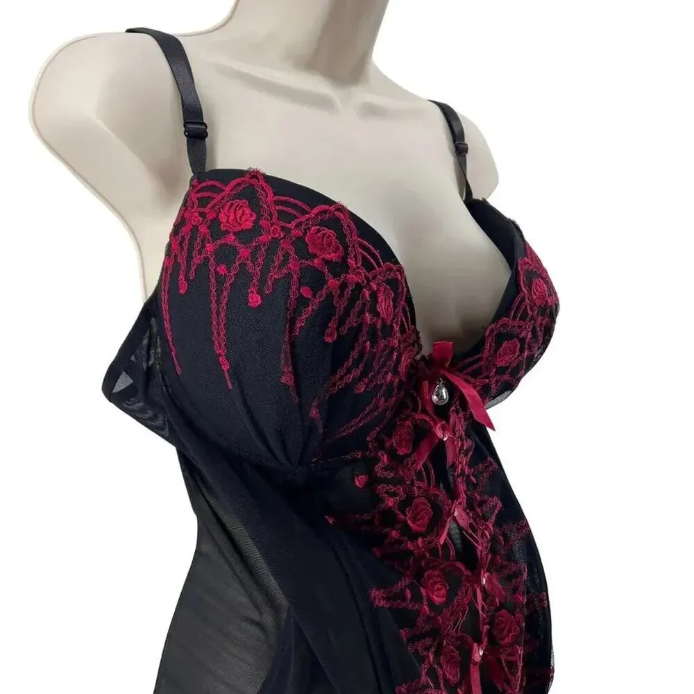Just Sexy Lingerie Sheer Black Red Lace Lingerie Bustier Womens Size 3X